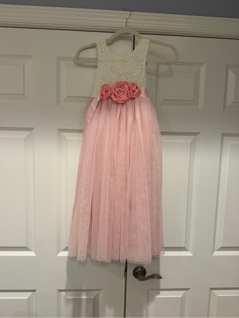 Girls Lace & Tulle Pink Flower Waist Party Dress